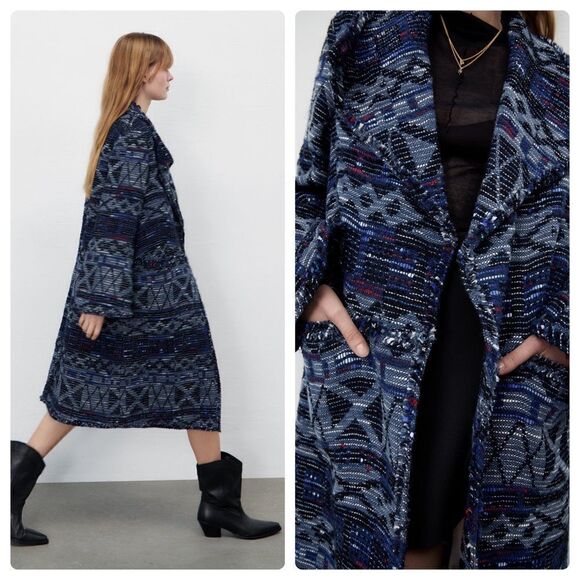 ZARA FLUID JACQUARD COAT LIMITED EDITION - Picture 1 of 12